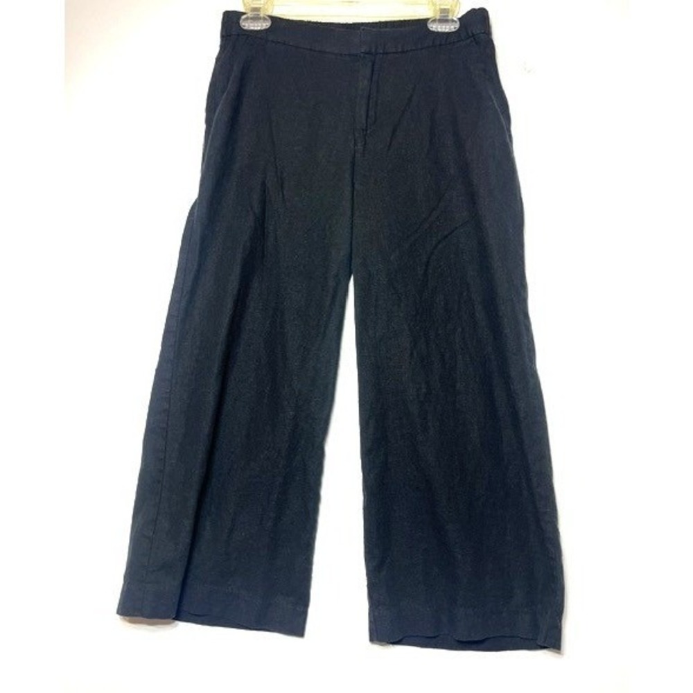 Old Navy Womens Black Linen Blend Wide Leg Cropped Pants Size S Elastic Waist